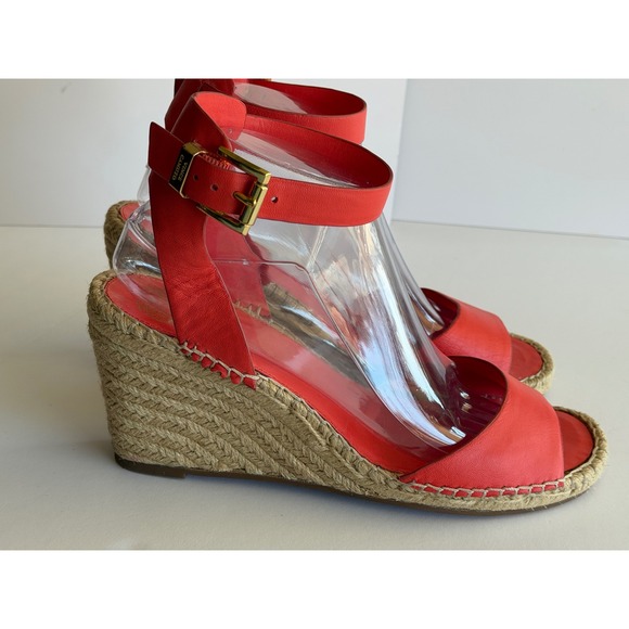 Vince Camuto Red Leather Espadrille Wedge Sandals Ankle Strap Womens 9.5M - Picture 3 of 7